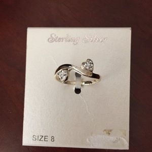 Sz 8 Solid Sterling silver ring with hearts